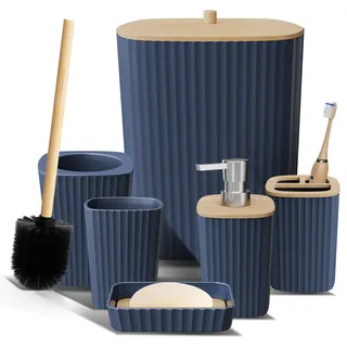 Clara Clark Badezimmer-Set – Marineblaues Badezimmer-Zubehör-Set, 6-teiliges Badezimmer-Zubehör-Set, Badezimmer-Sets mit WC-Bürste, Mülleimer und Seifenspender