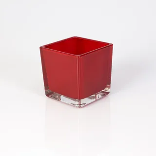 INNA-Glas Kleines Teelicht Glas Kim, rot, 8x8x8cm | Tischlicht - eckiges Glas