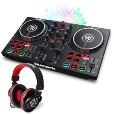 Numark Party Paket - Party Mix II DJ Controller Pult mit 2 Decks, eingebauten DJ-Lichtern & DJ-Mixer und HF175 Kopfhörer im geschlossenem Design, 40mm Treiber, hochqualitativen Ohrmuscheln