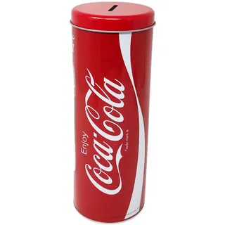 Spardose und Strohhalmhalter Coca Cola aus Blech, aufklappbar und wiederverwendbar, Farbe Rot, 23 x 8,5 cm
