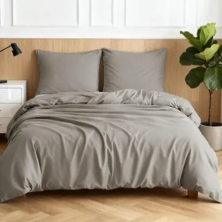 Simple&Opulence Halbleinen Bettwäsche 200x220,Hellgrau Atmungsaktiver Bettbezug Set aus Baumwolle und Leinen mit 80x80 cm Kissenbezug,Oeko-TEX Sommerbettwäsche,Hellgrau