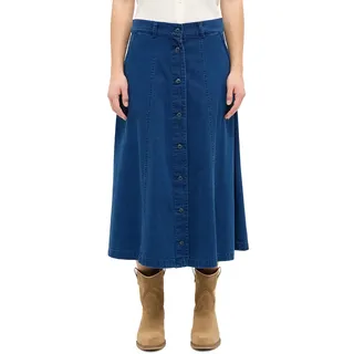 Maxirock MUSTANG "Damen Style Ally Denim Skirt", Damen, Gr. 31, blau (mittelblau), Denim/Jeans, 100% Baumwolle, unifarben, Röcke Maxirock