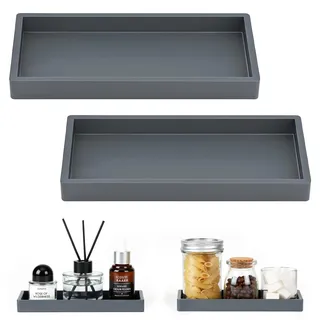 Luxspire Bad Eitelkeit Tablett - 2 Packungen (20 x 10cm) Silikon Seifenschale für Küche Arbeitsplatte Waschbecken, Bad Counter Tablett für Seifenspender Schmuck Zubehör, Dunkel Grau
