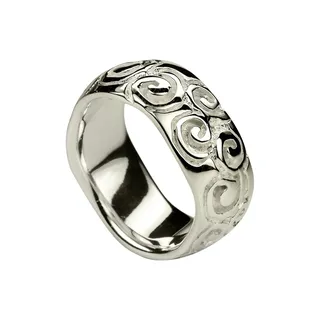 SILBERMOOS Damenring Spiralmuster Bandring Ornament matt und glänzend Sterling Silber 925, Größe:62