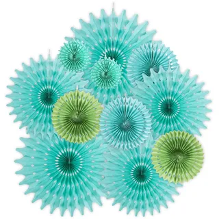 SUNBEAUTY 11 Stücke Papier Fächer Hängend Papiergirlande Grün und Mintgrün deko für Geburtstag, Hochzeiten, Baby Shower, Party Dekoration