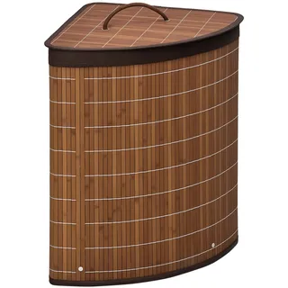 Homcom Bambus Wäschekorb mit Deckel 55L Wäschesammler mit Griffen, herausnehmbarer Wäschesack, Eck Wäschetonne Laundry Baskets für Waschküche Badezimmer Schlafzimmer Braun