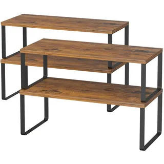 LIANTRAL Küchenschränke Organizer 4er Set, Küchenregal, Küchen Organizer, Gewürzregal, Metall und Holz, Erweiterbares, Stapelbares, Schrank Regaleinsatz, Breite 39,6 cm, Braun und Schwarz