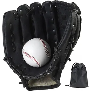 LeapBeast Rechte Hand Baseball Handschuhe, Softball Handschuhe mit 1 Ball, Erwachsenen Baseball Training Wettbewerb Handschuh Verdicken Dauerhaft Softballhandschuhe (Schwarz, 11.5)