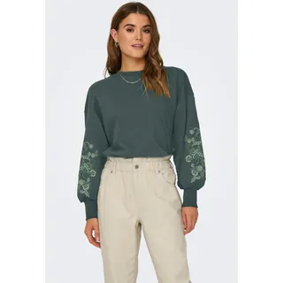 Sweatshirt ONLY "ONLBROOKE L/S O-NECK FLOWER SWT", Damen, Gr. S, balsam grün print:tonal sleeve bouquet, Sweatware, Obermaterial: 60% Baumwolle, 40% Polyester, regular fit normal, Rundhals, Rippbündchen, Sweatshirts Sweatshirt, Baumwollmischung, regular fit