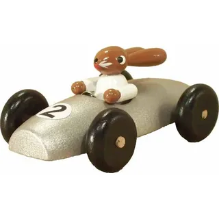 Hasenrennauto Osterdeko silber 3cm NEU Tischdeko Erzgebirge Osterhase Rennwagen