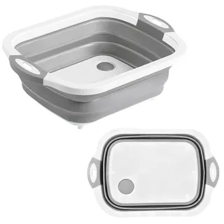 ARWIG Multifunktionales Faltbare Schüssel | Schneidebrett Spülschüssel Faltbar | Camping Schneidebrett für Entwässerungswaschen Gemüse | Schneidebrett Faltbar zum Camping Picknick Grill (Grau)
