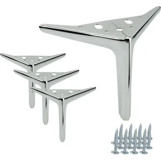 4er Set eleganter Metallmöbelbeine "Anker" in silbernem Chrom, Höhe 15 cm, mit Schutzunterlage gegen Kratzer, ideal für minimalistisches Wohndesign - Silber