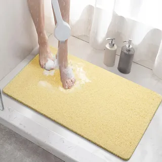 HITSLAM Duschmatte rutschfest, 60x40cm Badewannenmatte rutschfest mit Ablauf, Weiche PVC-Luffa Antirutschmatte Badewanne, Schnell Trocknende Badematte, Beige