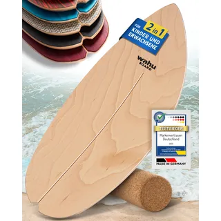 WAHU Board - Balance Board mit einzigartigem Rocker Shape inkl. Rolle - Surf Balance Board (100% Holz) | Balance Board Holz | 100% Spaß garantiert | Nature Wood