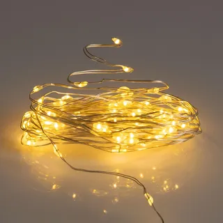 Draht Lichterkette 795 cm mit 160 LED und 8 Leuchtfunktionen - warm weiß - Garten Deko Beleuchtung Außen Innen Batterie betrieben mit Timer