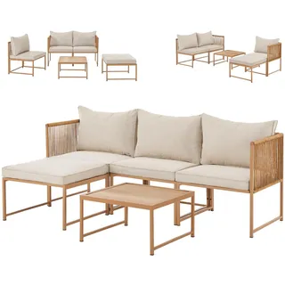 SVITA DETROIT Gartenmöbel Set Polyrattan Lounge Modular Ecksofa Chaiselongue Tisch Flexibel als 3 Sitzer oder Sessel 2 Sitzer Inklusive Kissen Beige - Beige