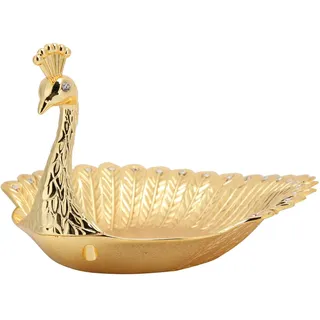 Obstschale Gold Pfau aus Zinklegierung Tischdekor Ornament | Obstkorb aus Zinklegierung, für Trockenfrüchte und Süßigkeiten, auf Esstisch oder Sideboard, Pfau-Ornament