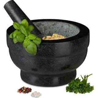 Granit-Mörser - langlebiges Kochgeschirr - Gewürze und Kräuter - 56kg - Ø 20cm - 1L - schwarz - Schwarz