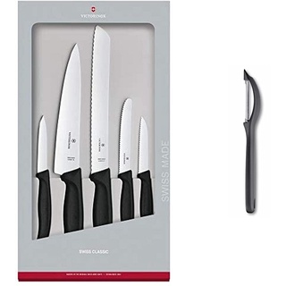 Victorinox Swiss Classic Küchengarnitur, 5-teilig, schwarz, Geschenkverp. & Universalschäler Sparschäler Swiss Classic Schwarz