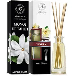 Raumduft Diffuser Monoi de Tahiti & Vanille 2х100ml - Raumduft Diffuser Set mit Stäbchen - Aromadiffusers - Tiare Blüten & Vanille Raumduft - Lufterfrischer - Duftdiffusor - Raumbeduftung - Zimmerduft