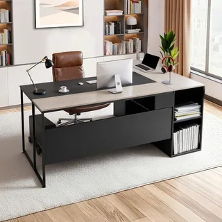 Vevor L-förmiger Chefschreibtisch großer moderner Bürotisch mit Schubladen & Lagerschrank &CPU-Ständer, Schreibtisch aus Holz, 158,7 kg Tragkraft, Computertisch für Arbeit Studium Schreiben