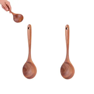 2 Stück Holzlöffel Esslöffel, Japanischen Stil Küchengerät Teak Kochlöffel Holzlöffel Mit Langem Griff Rührlöffel Küche Holz Servierlöffel Klein Suppenkellen Kochen Rührerlöffel