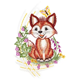 W. Reuter & Sohn - Plauener Spitze Fensterbild "Fensterbild "Lustiger Fuchs" farbig", bunt