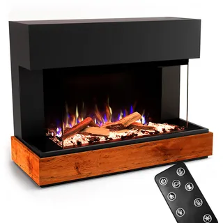 GLOW FIRE Kaminofen Curie mit realistischem 3D E-Motion LED-Feuer - Stand-Elektrokamin mit Heizung, Kaminfeuer & Timer, max. 1500 W, 114x89x41,5, Schwarz