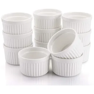 Foraineam 12 Stück Souflé Förmchen Souffleform aus Porzellan Backformen Kuchenform Creme Brulee Schälchen Keramik für Muffins Creme Ragout Dessert zum Backen Anrichten - 120 ml