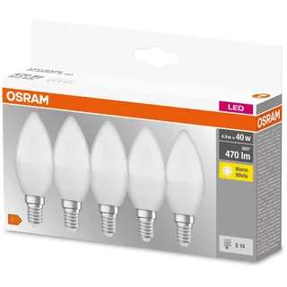 Osram LED BASE Classic B E14 2700 K, 4,9 W, 470 lm, 5 Stück (1er Pack)