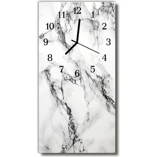 Tulup Glasuhr Wanduhr Küchenuhr Echt-Glas 30x60 Marmor Silber - Silber