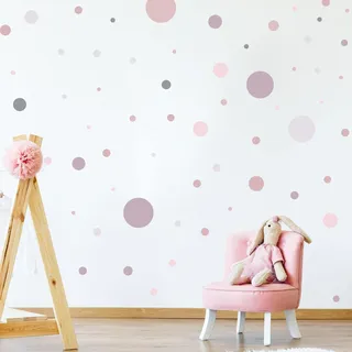 WANDKIND Kreis Set 60 Stück Wandtattoo für Babyzimmer V336 Aufkleber Sticker Kreise Wandaufkleber Kinderzimmer Deko Punkte Dots Klebepunkte in verschiedenen Farben (Altrosa)