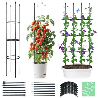 ThxToms Garten Rankhilfe aus Metall Kern 160CM mit 20*Pflanzenclips | Tomatenkäfig Pflanzenstütze Obelisk Klettergerüst Spalier| Rankgitter Kletterhilfe | Pflanzen,Tomaten,Rosen,Gurken