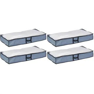Relaxdays Unterbettkommode 2er Set, Stoff, HxBxT: 14x100x50 cm, mit Sichtfenster, Unterbettbox flach, grau/transparent (Packung mit 2)
