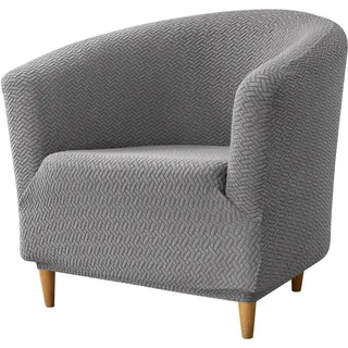 Hearda Sesselschoner Sesselbezug 1 Stück, Hellgrau Elastisch Stretch Sesselhusse Sesselüberwurf | Jacquard Club Chair Sessel Bezug für Clubsessel Cocktailsessel Universal