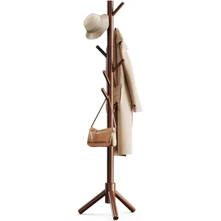 Bayt Garderobenständer 175 cm - Garderobenständer Freistehend mit 3 Verstellbaren Größen - Garderobe in Baumform mit 8 Haken - Kleiderständer Holz Braun
