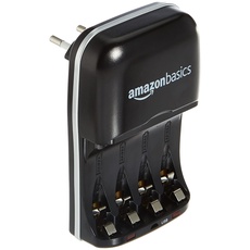 Amazon Basics Batterieladegerät für Ni-MH AA / AAA Akkus und USB Geräte, Schwarz