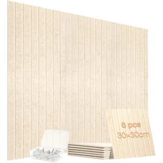 VINATO Pinnwand aus Filz, 6er-Pack 9 mm Dicke Filzfliesen (30x30 cm) – Selbstklebend, Akustikpaneele, Schallschutz, Korktafel-Ersatz, für Büro, Zuhause, Schlafzimmer (Beige)