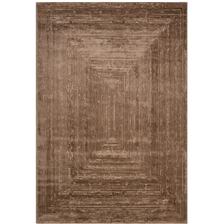 VIMODA Teppich Wohnzimmer Schlafzimmer Modern Hoch&Tief Bordüre Qualitativ 3D Effekt,Maße:80x150 cm;Farbe:Mokka