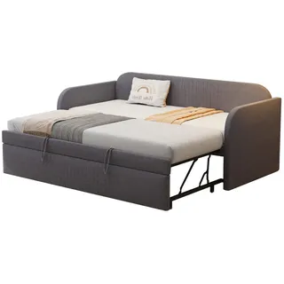 Okwish Schlafsofa Ausziehbar mit Lattenrost Grau 90/180/190 cm , Leder , 200.5x86x99 cm , Babymöbel & Kindermöbel, Kinderzimmer & Jugendzimmer, Schlafsofas