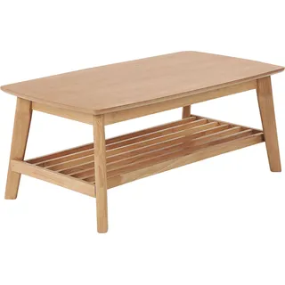 BELIANI Couchtisch Hellbraun MDF-Platte in Holzoptik mit Holzbeinen Ablage in Lamellen-Optik rechteckig Salon Wohnzimmer Diele Flur Bad Esszimmer - Braun