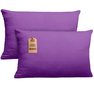 NatureMark 2er Set Jersey Kissenbezüge – Elastisch, weich, atmungsaktiv und hautfreundlich – Waschbare Kissenhülle - 40x60 (ideal für Nackenkissen) – Lila