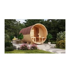 Karibu Fass-Sauna 3 Set Naturbelassen mit Ofen 9 kW Bio ext. Steuerung