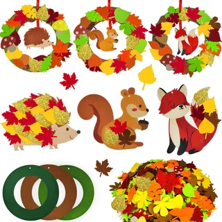 JOYEASE Herbst Basteln Kinder, 259 Stück Filz Herbstkranz Bastelset Herbst | Bastelset Kinder mit Igel Eichhörnchen Fuchs Herbstblätter, Kreative Geschenke für Kinder zur Herbstdeko