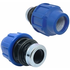 SmartProduct PP Kupplung MDPE 25mm x 1/2 Zoll mit Innengewinde IG - Verschraubung für PE Rohr PN16 DVGW Trinkwasser zertifiziert – 25 mm Klemmverbinder Adapter für PE80 PE100 Rohren - 2 Stück