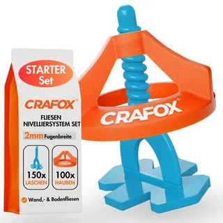 CRAFOX Fliesen Nivelliersystem 2mm – 150 Laschen & 100 Hauben – Perfekte Fugen ohne Versatz – Profi Fliesen Abstandshalter – Verlegehilfe Plan für Profi & Heimwerker - STARTER Set
