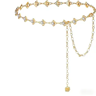 XZEIT Kettengürtel Damen für Kleider Taillenkette Kettengürtel Taille Damen Gold Gothic Orientalisch Boho Taillengürtel Gürtelketten Gold für Kostüm Schmuck 47 Zoll -120cm für Jeanskleider Jeans