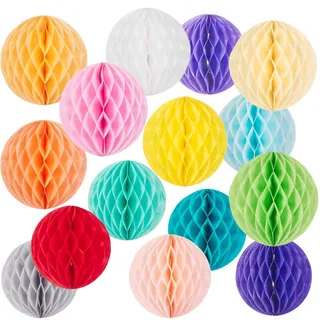 SUNBEAUTY 15er Set Wabenbälle Bunt Honeycomb Balls Wabenkugeln Geburtstag Deko Zeremonie Dekoration (15cm)
