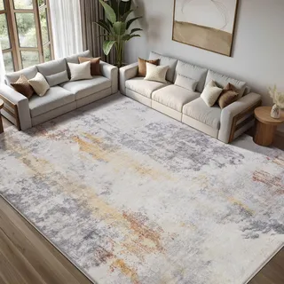 Calore Teppiche für Wohnzimmer, Schlafzimmer, Esszimmer, Rutschfester, weicher Kurzflor-Teppich, Abstrakter Grauer schicker Teppich für einfache Reinigung (Abstraktes Grau, 200 x 250 cm)