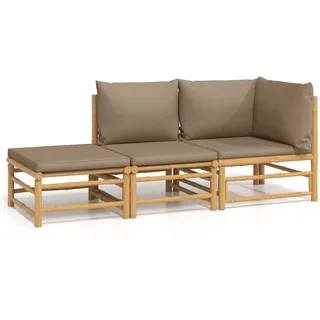 3-tlg. Garten-Lounge-Set mit Taupe Kissen Bambus - Braun, Bunt